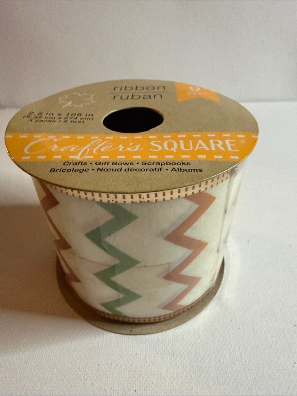 Crafter's Square Zigzag Chevron Ribbon - Cream with Green & Brown Accents